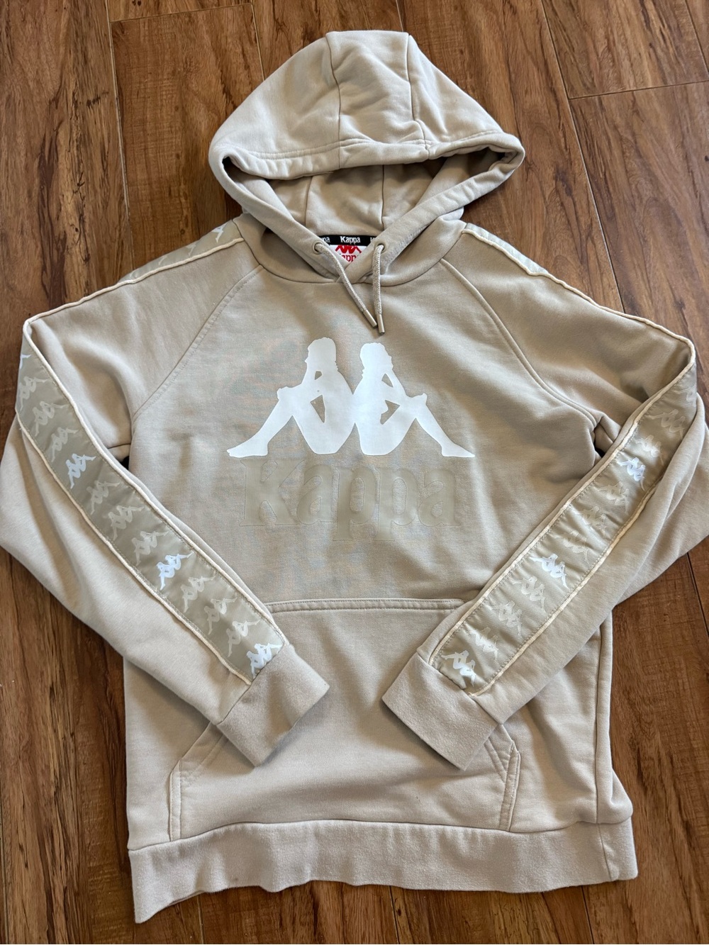 Kappa Men's Beige Hoodie with White Logo Tape